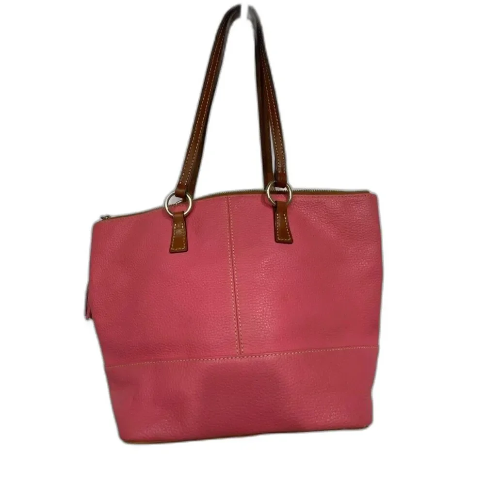 Dooney & Bourke Pebble Grain Medium Tassel Tote Handbag Pink Leather